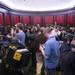 The media fill the Pistons locker room as they interview members of the Michigan basketball team at the Palace on Tuesday, March 20, 2013 in Auburn Hills.  Melanie Maxwell I AnnArbor.com